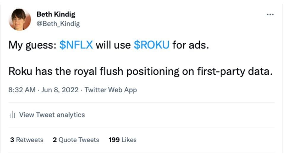 Netflix stock tweet by Beth Kindig