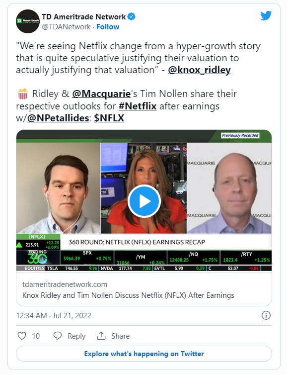 Above: Portfolio Manager of I/O Fund, Knox Ridley, discusses Netflix earnings results.